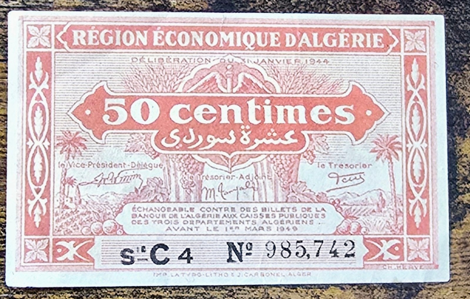 Algerije 50 centimes 1944 - Zeldzaam bankbiljet, Postzegels en Munten, Bankbiljetten | Afrika, Ophalen of Verzenden