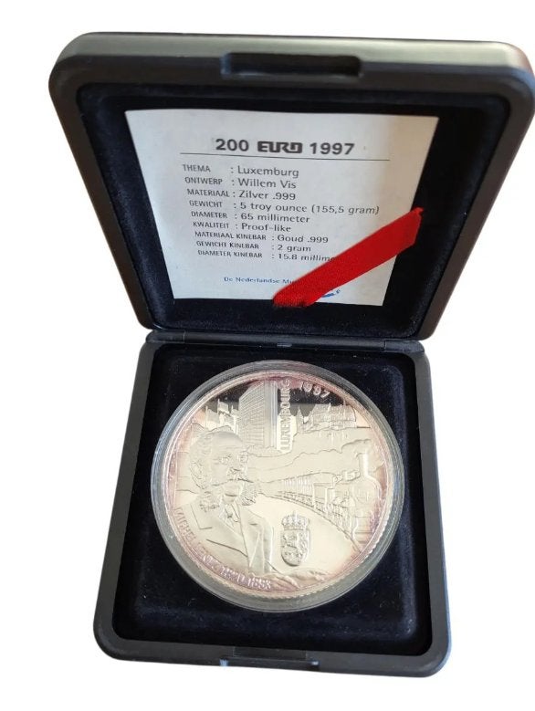 Nederland Zilveren 200 Euromunt 1997 met Gouden Kinebar, Ophalen of Verzenden, Goud
