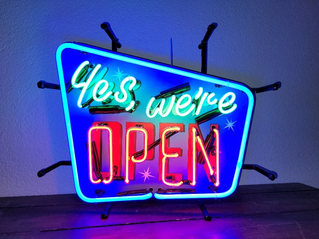 OPEN neon lampen div. neonverlichting retro sixties fifties, Ophalen, Zo goed als nieuw, Lichtbak of (neon) lamp