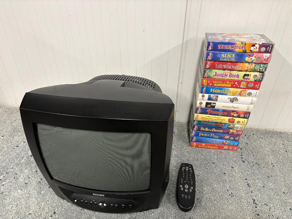 Philips 14 inch CRT tv + VHS-speler + remote, Audio, Tv en Foto, Vintage Televisies, Ophalen of Verzenden, Gebruikt, Minder dan 40 cm