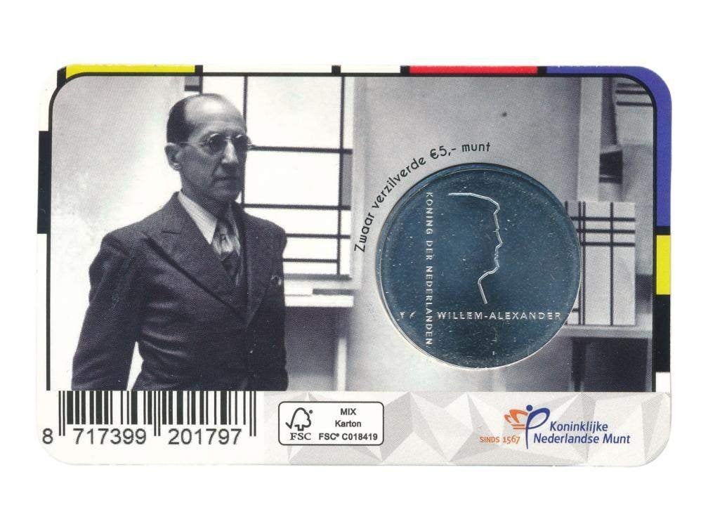 Nederland 5 Euro 2022 Piet Mondriaan in coincard, Ophalen of Verzenden, Koningin Beatrix, Euro's, Losse munt