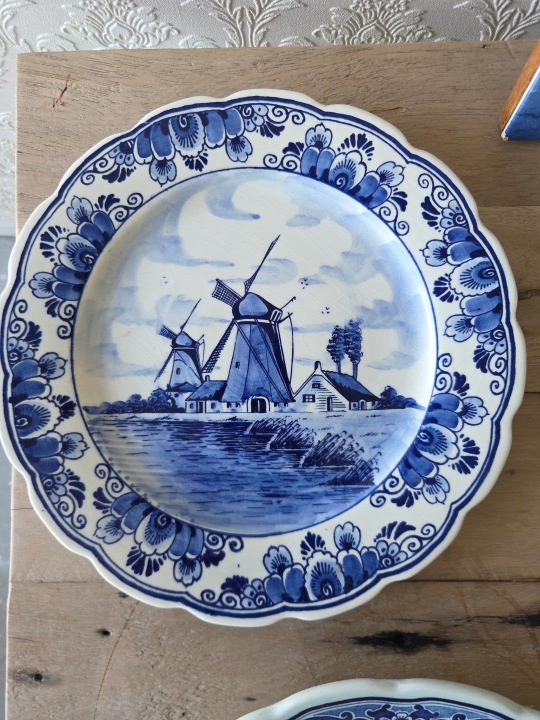 Delfts Blauw Wandbord - Handgemaakt Hollandse Molens, Antiek en Kunst, Ophalen