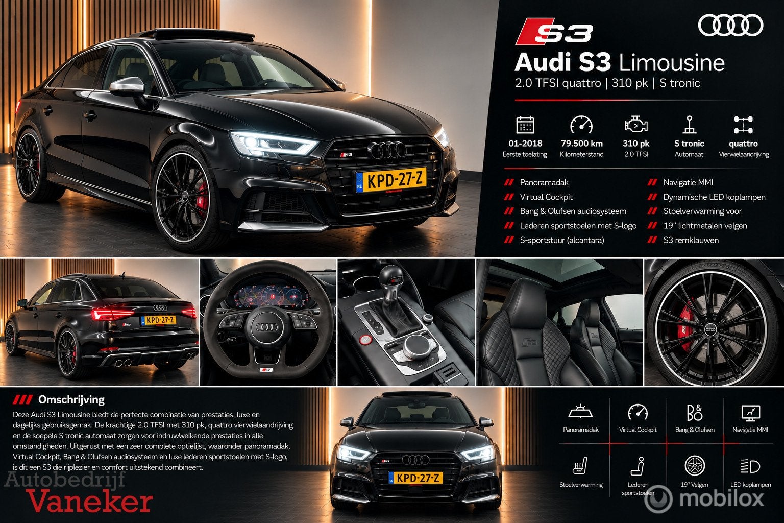 Audi S3 Quattro|Limousine| Pano | Virtual| B&O | Carplay, Auto's, Automaat, S3, Gebruikt, 4 cilinders