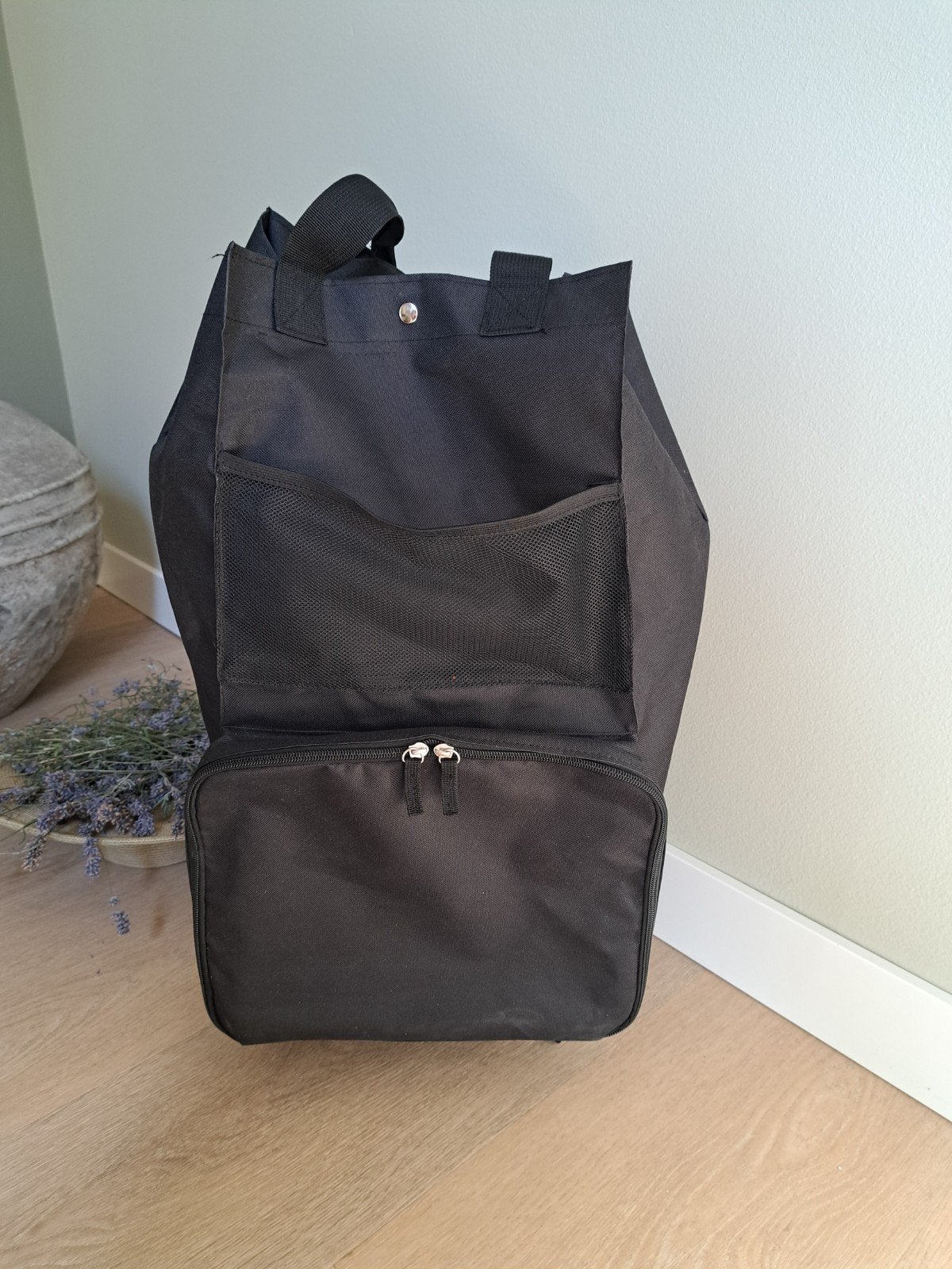 TOPMOVE Inklapbare boodschappentrolley / tas 30L - Zwart, Sieraden, Tassen en Uiterlijk, Tassen | Damestassen, Zwart, Ophalen of Verzenden