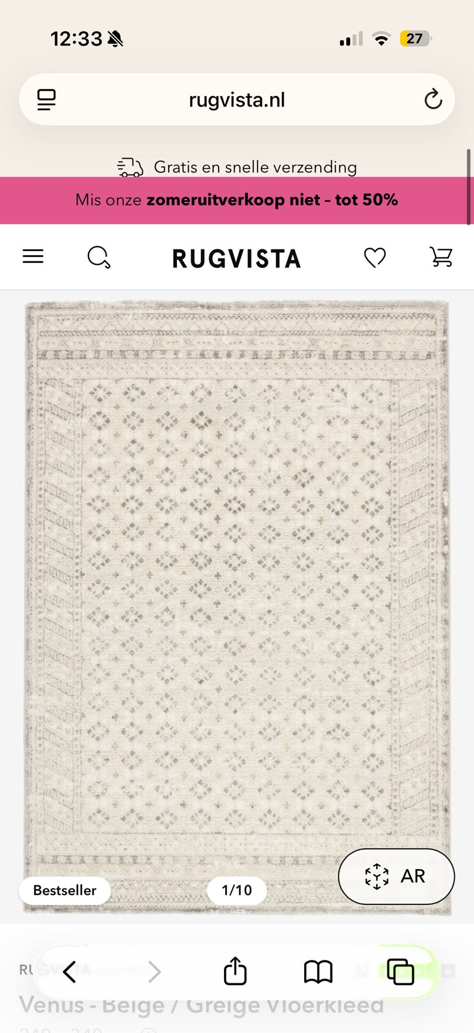 Venus - Beige / Greige vloerkleed, Ophalen, Beige, 150 tot 200 cm, 200 cm of meer