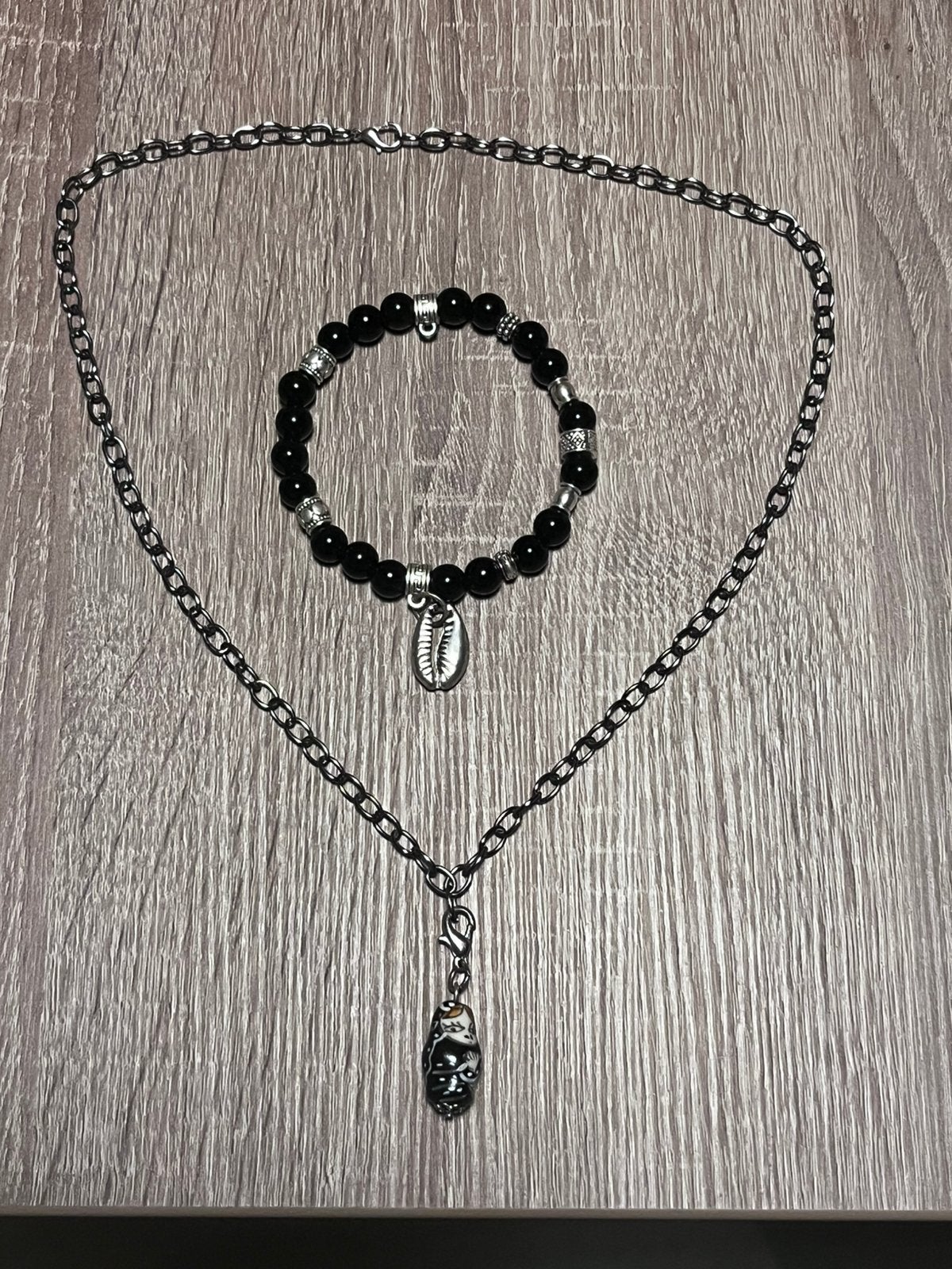 Ketting met armband (set), Ophalen of Verzenden, Nieuw, Zwart, Zilver