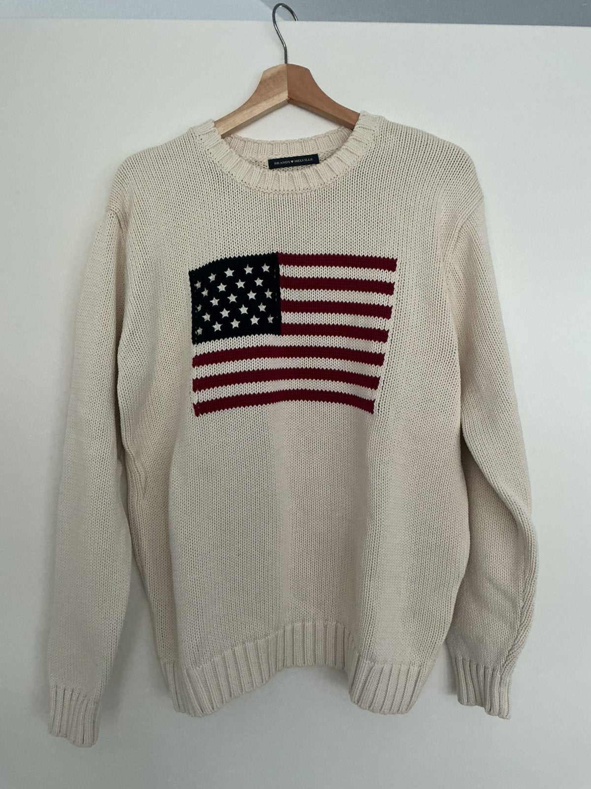 Brandy Melville trui met Amerikaanse vlag - One Size, Kleding | Dames, Maat 38/40 (M), Beige, Ophalen of Verzenden, Brandy Melville