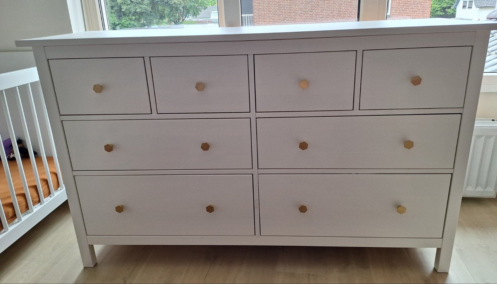 IKEA Hemnes ladekast, witte beits, met nieuwe knoppen, Ophalen, Gebruikt, 5 laden of meer, 150 tot 200 cm