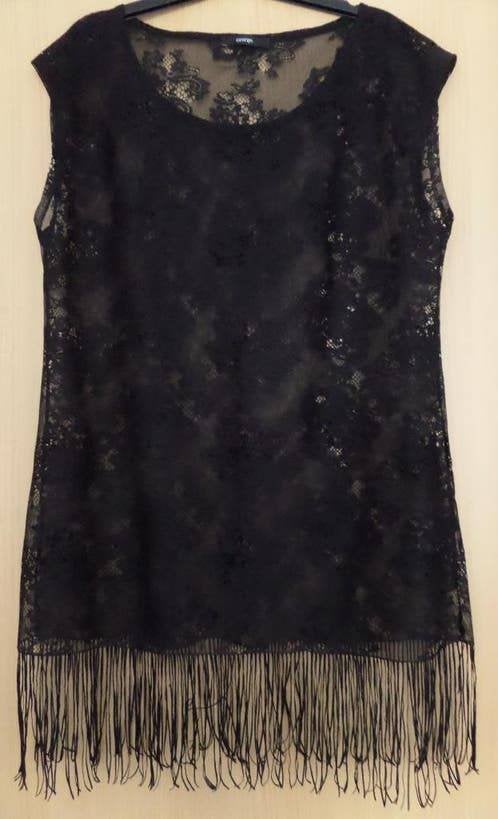 Zwart, transparant, kanten jurkje maat L, Kleding | Dames, Jurken, Zwart, Maat 42/44 (L), Ophalen of Verzenden, Zo goed als nieuw