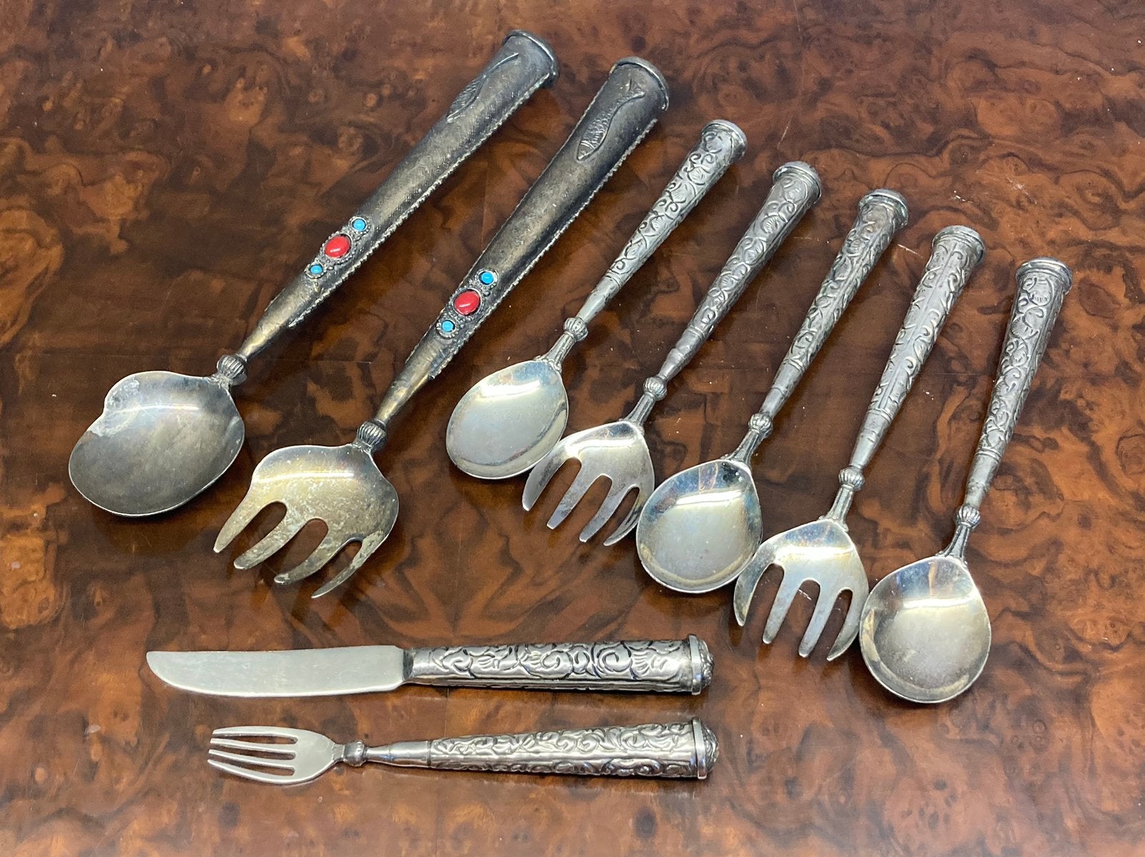Antiek vintage 9-delig Oosters bestek set couvert, Antiek en Kunst, Antiek | Bestek, Ophalen of Verzenden