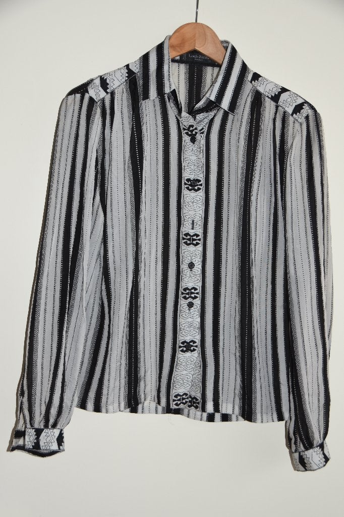 Zwart witte designer blouse Louis Féraud maat 44, Verzenden, Zwart, Maat 42/44 (L), Louis Féraud