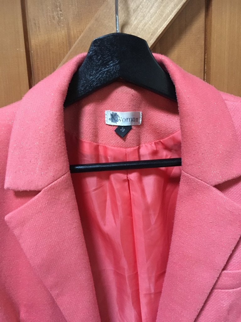 Blazer koraal met goud glitter maat EUR 38 M zakken met rits, Maat 38/40 (M), Ophalen of Verzenden, Zo goed als nieuw, Jasje