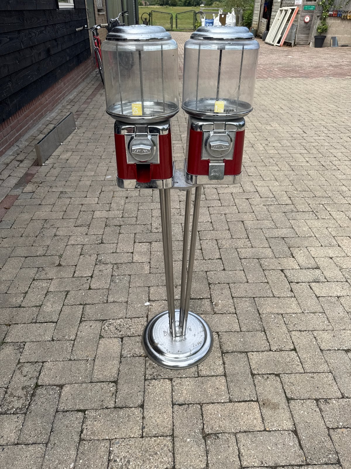 Vintage Beaver dubbele kauwgomballenautomaat op standaard, Verzamelen, Automaten | Overige, Ophalen, Gebruikt