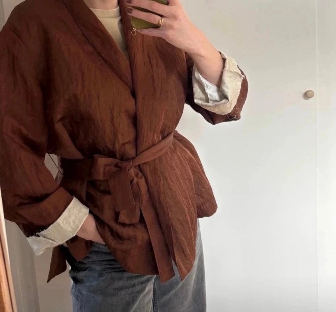 ZARA kimono bruin jacquard overslag jasje vest M, Verzenden, Nieuw, Maat 38/40 (M), Bruin