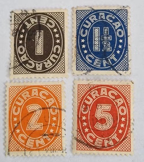 Curaçao 1936 - nvph 121-125 - Cijfer-Type 'Vossen' 4 van 5, Ophalen of Verzenden, Gestempeld