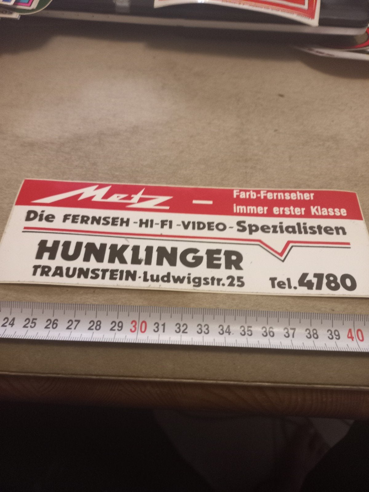 Vintage Metz reclame sticker - Hunklinger Traunstein, Ophalen of Verzenden, Gebruikt