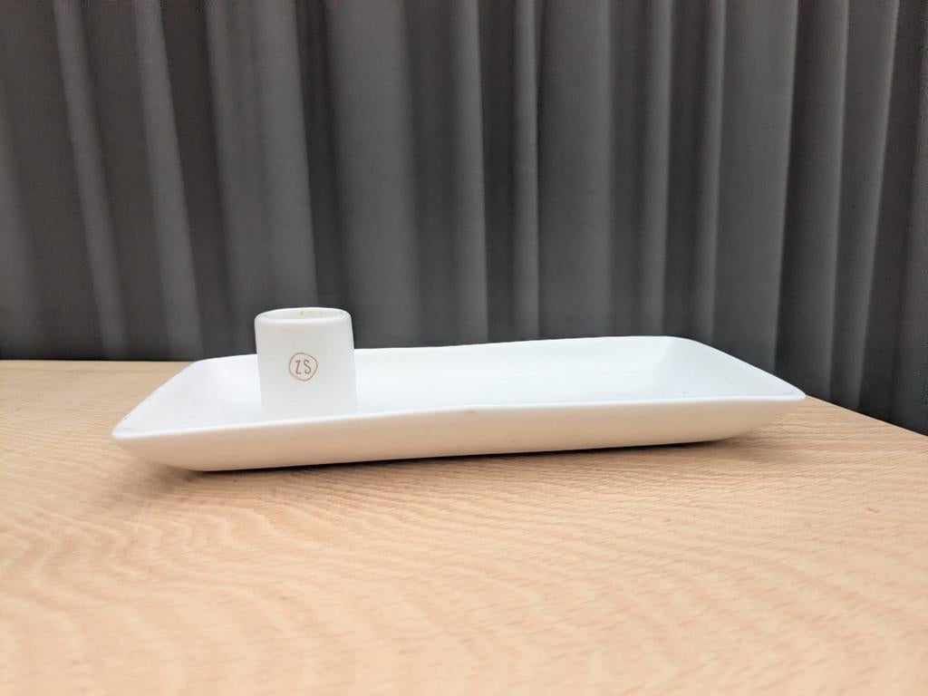 Witte keramische Zusss kandelaar met schaal - Modern design, Overige materialen, Wit, Ophalen of Verzenden, Zo goed als nieuw