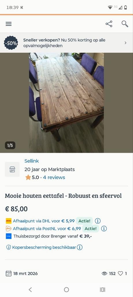 Mooi houten tafel, Ophalen