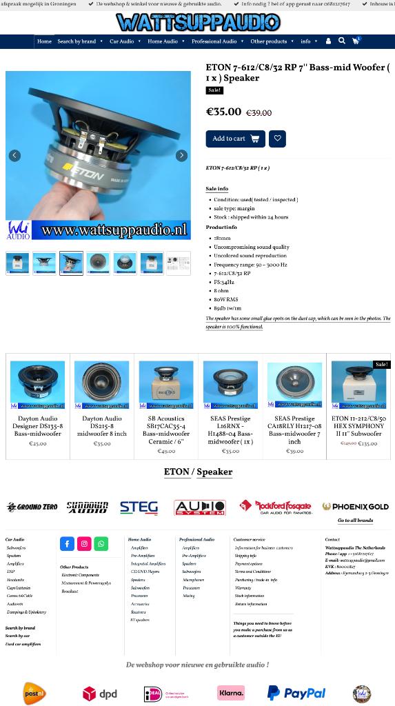 ETON 7-612/C8/32 RP 7'' Bass-mid Woofer ( 1 x ) Speaker, Audio, Tv en Foto, Overige merken, Gebruikt, ., ETON
