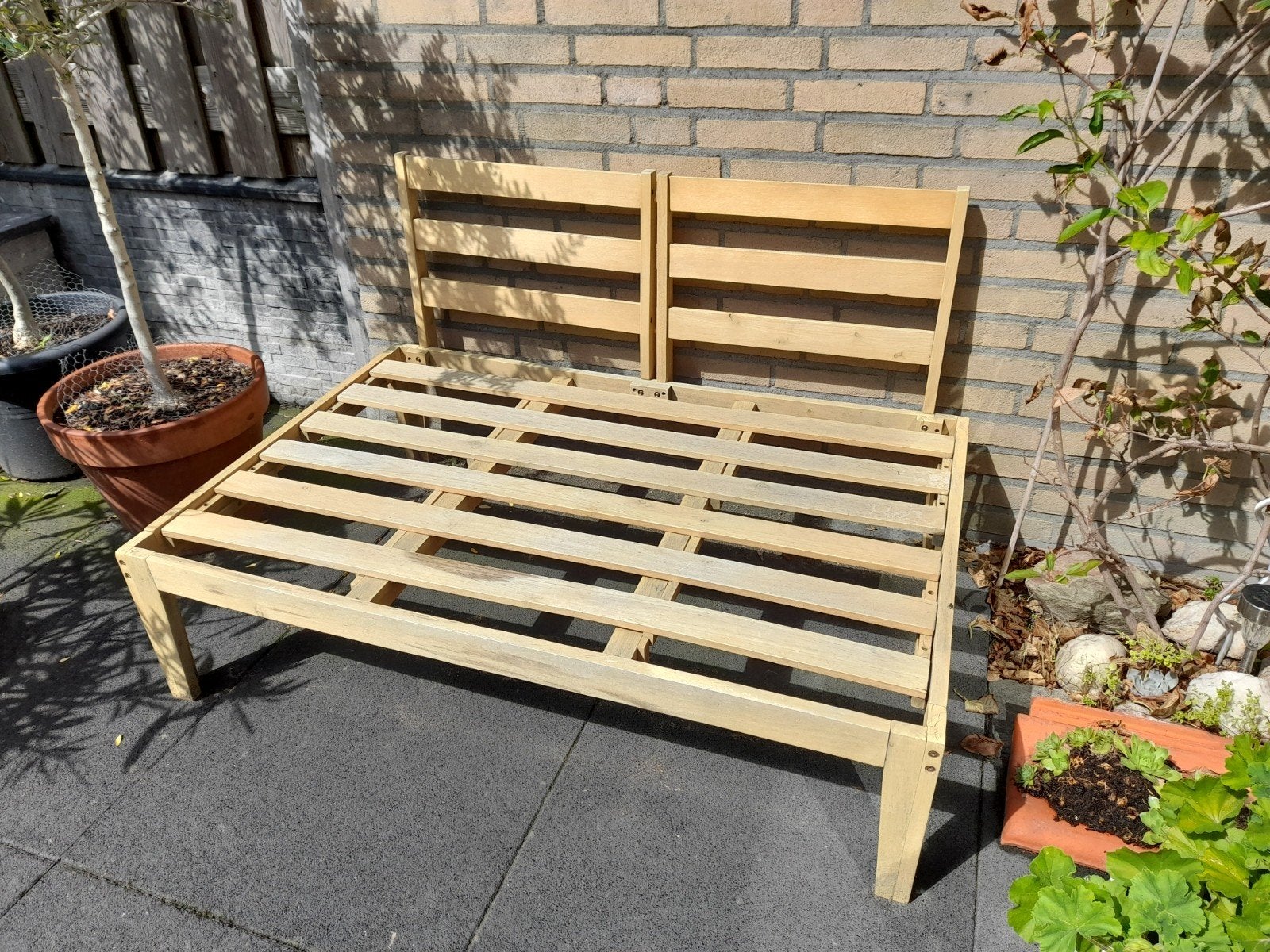 Houten Palletbank met palletkussens, Ophalen, Zo goed als nieuw, Hout