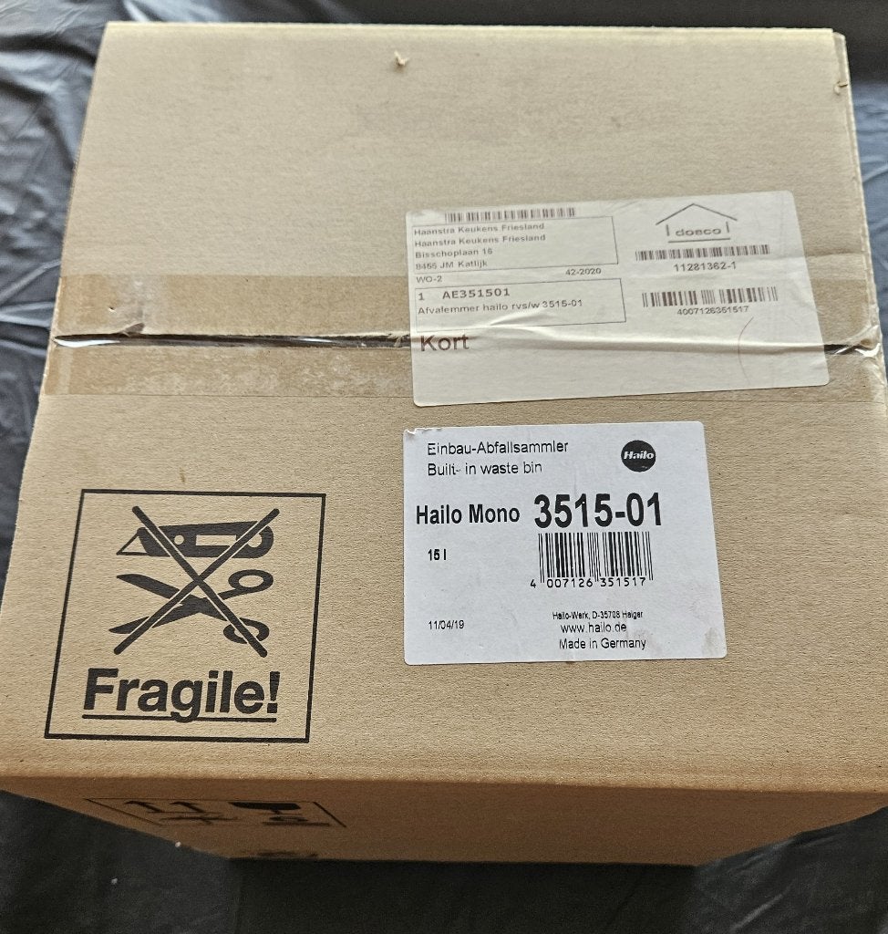 Nieuwe Hailo inbouw afvalemmer 15L   AE351501, Meerkleurig, Nieuw, 50 tot 100 cm, Info@hailo.de