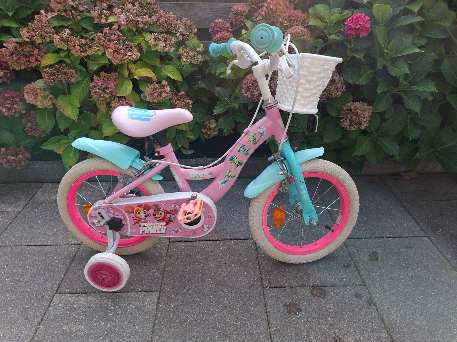 Meisjes kinderfiets 14 inch, Ophalen, Paw Patrol, Zijwieltjes, Schijfrem