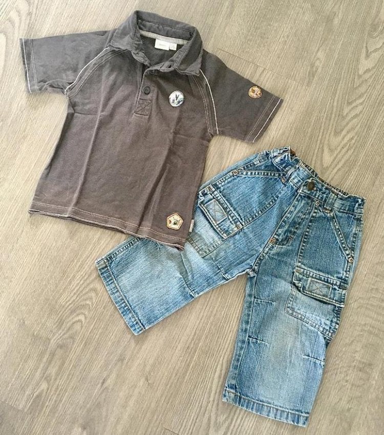 Stoer set capri zomer spijker broek met Mexx polo , maat 80, Kinderen en Baby's, Ophalen of Verzenden, Zo goed als nieuw, Jongetje