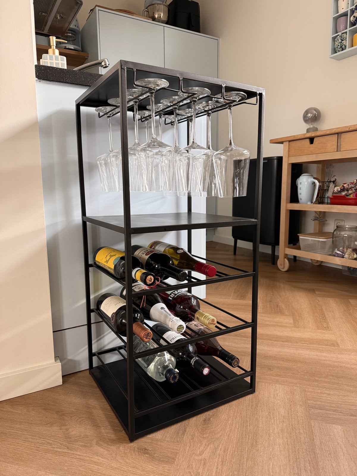 Wijnrek voor 12 flessen & 12 glazen, Ophalen, 5 tot 15 flessen, Zo goed als nieuw, Metaal