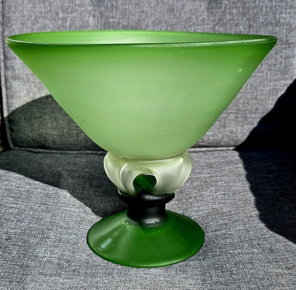 Art Deco Stijl Glazen Bokaal Schaal - Groen Matglas, Ophalen of Verzenden
