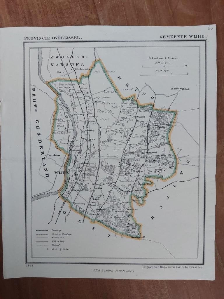 60 / Gemeente Wijhe Overijssel Litho uit 1868 van J. Kuyper, Ophalen of Verzenden