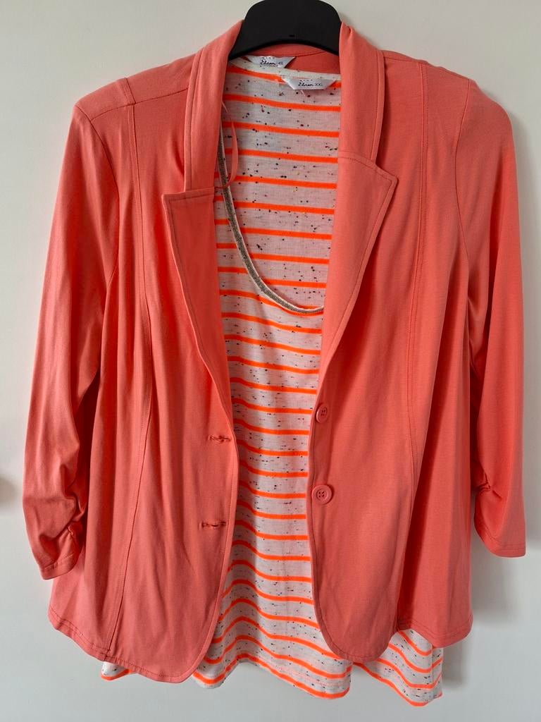 NIEUW miss Etam Blazer & Top Maat 46/XXL Zalm/Neon Oranje, Kleding | Dames, Tops, Nieuw, Maat 46/48 (XL) of groter, Roze, Zonder mouw