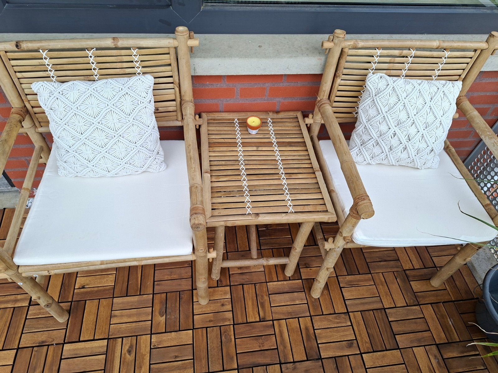 Bamboe tuinset met 2 stoelen en bijzettafel, Tuin en Terras, Tuinsets en Loungesets, Bijzettafel, Nieuw, Tuinset, Hout