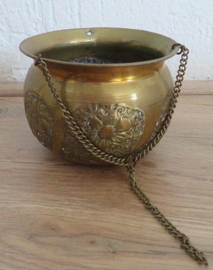 Bloempot hanger koper/messing Brocante Vintage Antik, Antiek en Kunst, Antiek | Koper en Brons, Ophalen of Verzenden, Koper