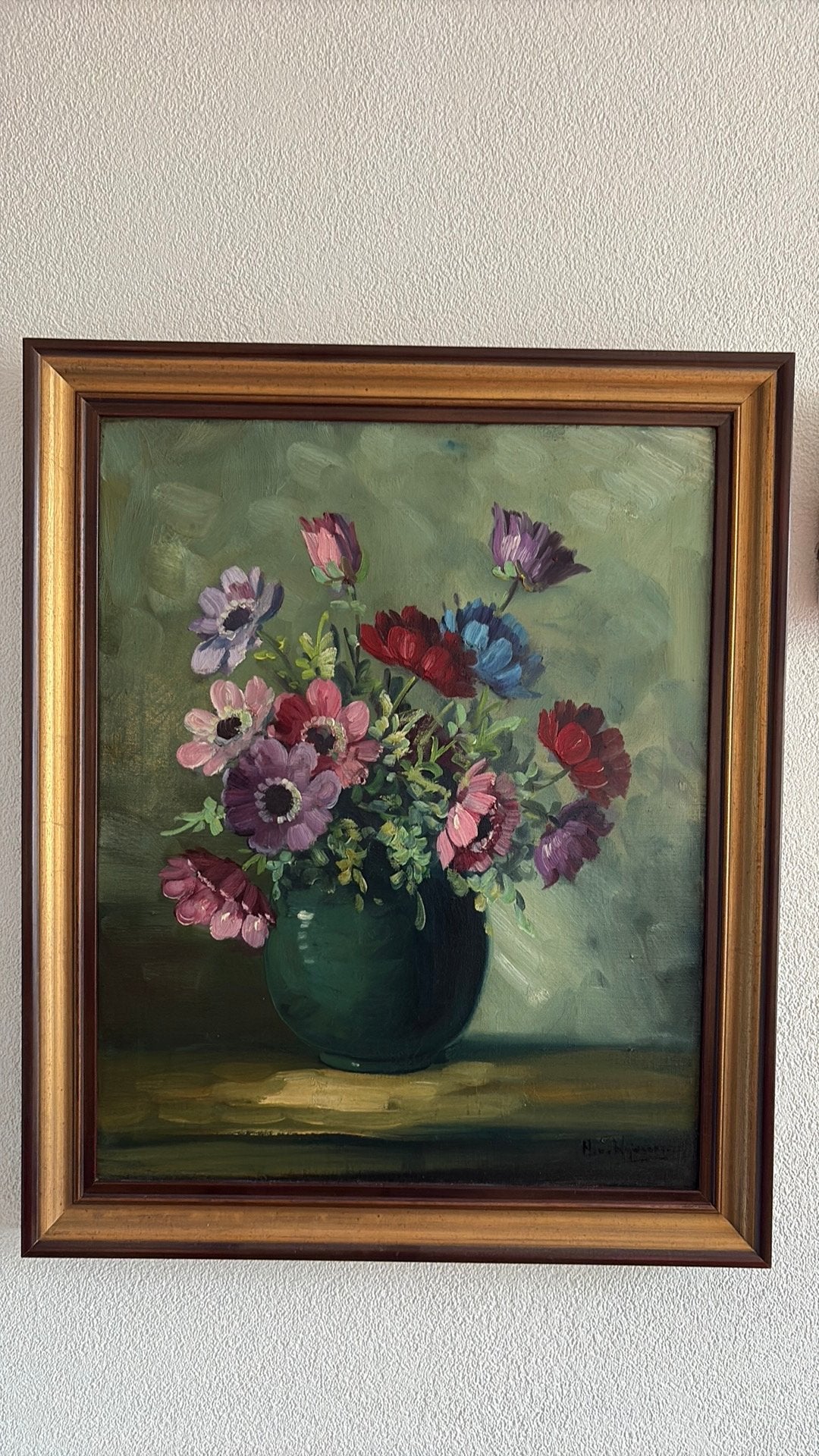 Olieverfschilderij anemonen, H.v.Wijngaarden, Ophalen