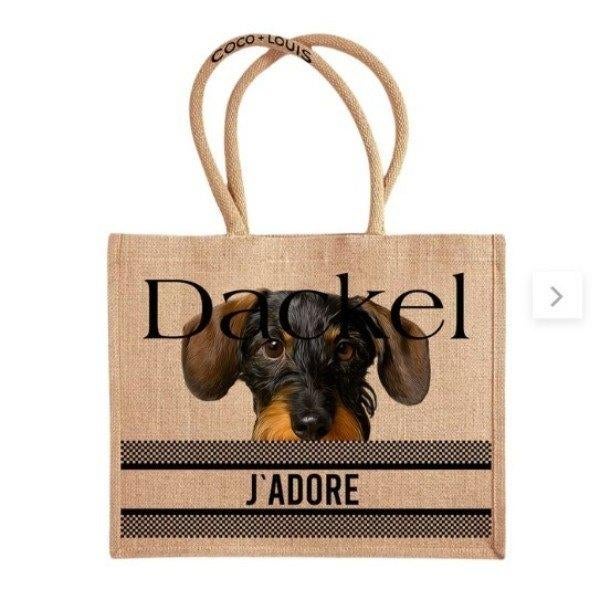 Teckel Tas Shopper J’ADORE – voor echte teckelliefhebbers, Verzenden, Nieuw, Beige, Shopper