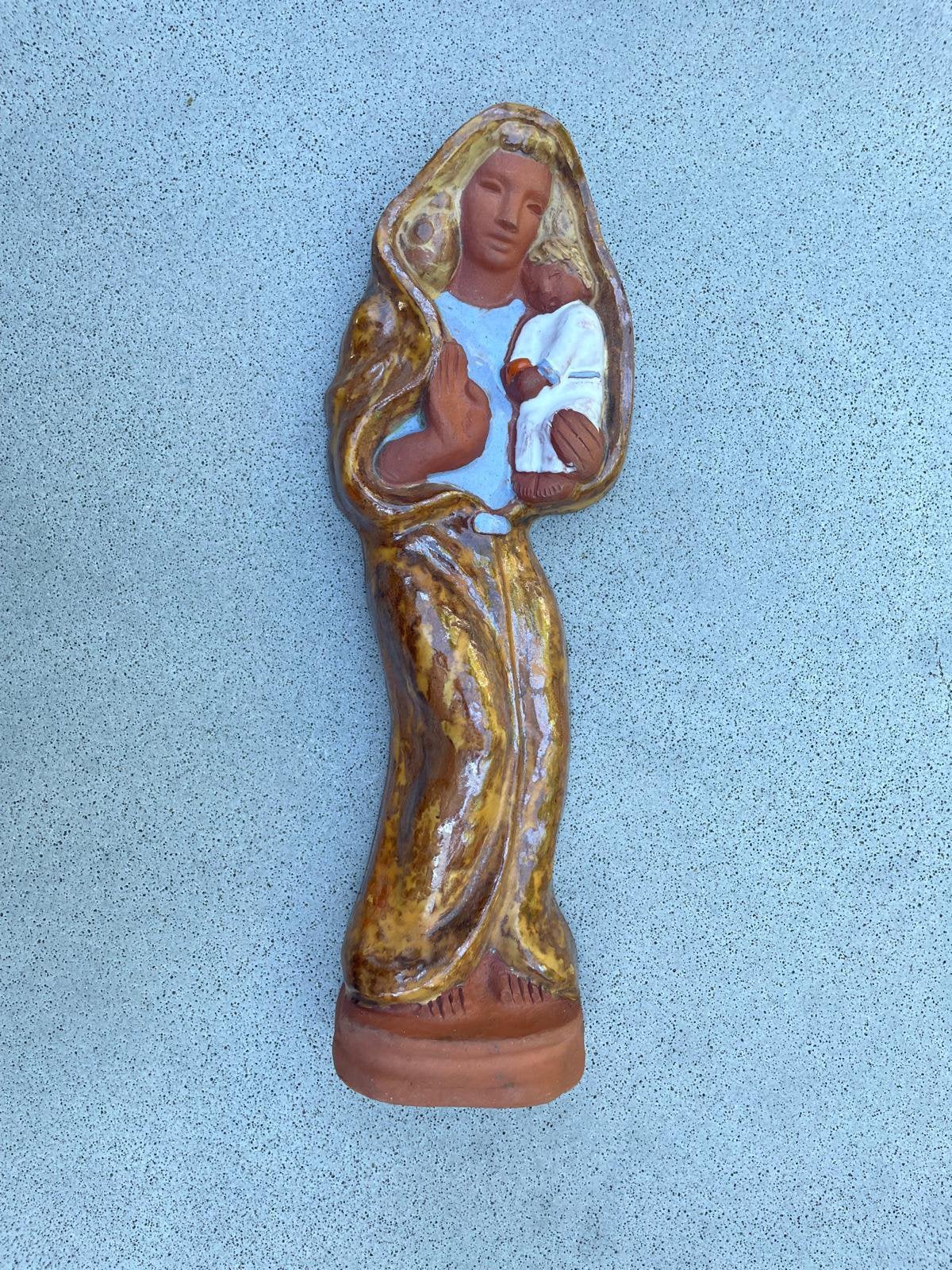 Vintage Terracotta Maria met Kind Beeldje - Handwerk, Antiek en Kunst, Ophalen of Verzenden