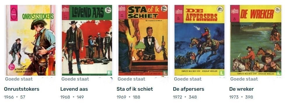 stripboeken 5x Lasso series Westernstrips 1966-1973, Meerdere stripboeken, Ophalen of Verzenden, Gelezen