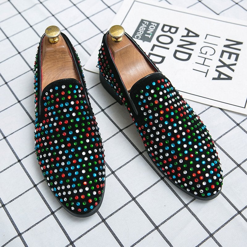 Zwarte heren loafers met gekleurde strass steentjes glitter, Verzenden, Nieuw, Overige kleuren, Loafers