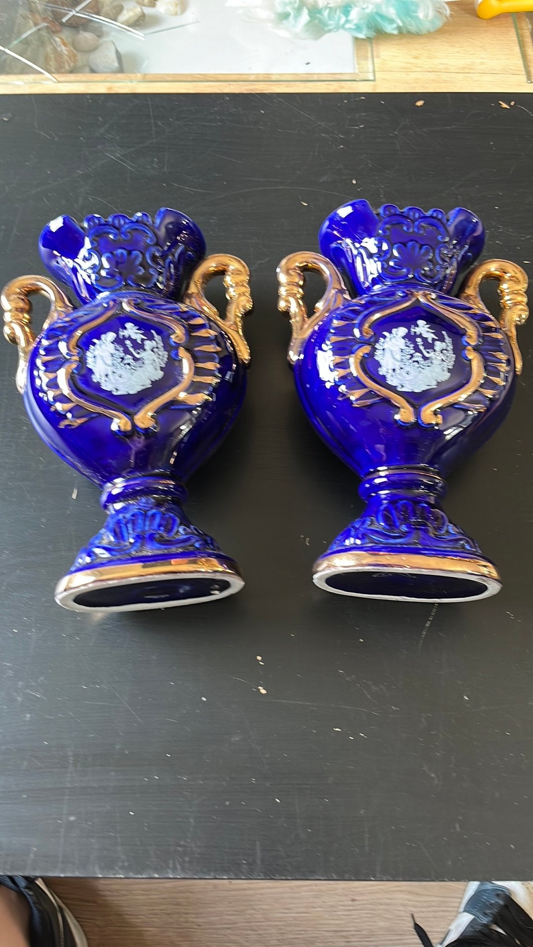 Prachtig paar kobaltblauwe vazen met gouden accenten, Ophalen