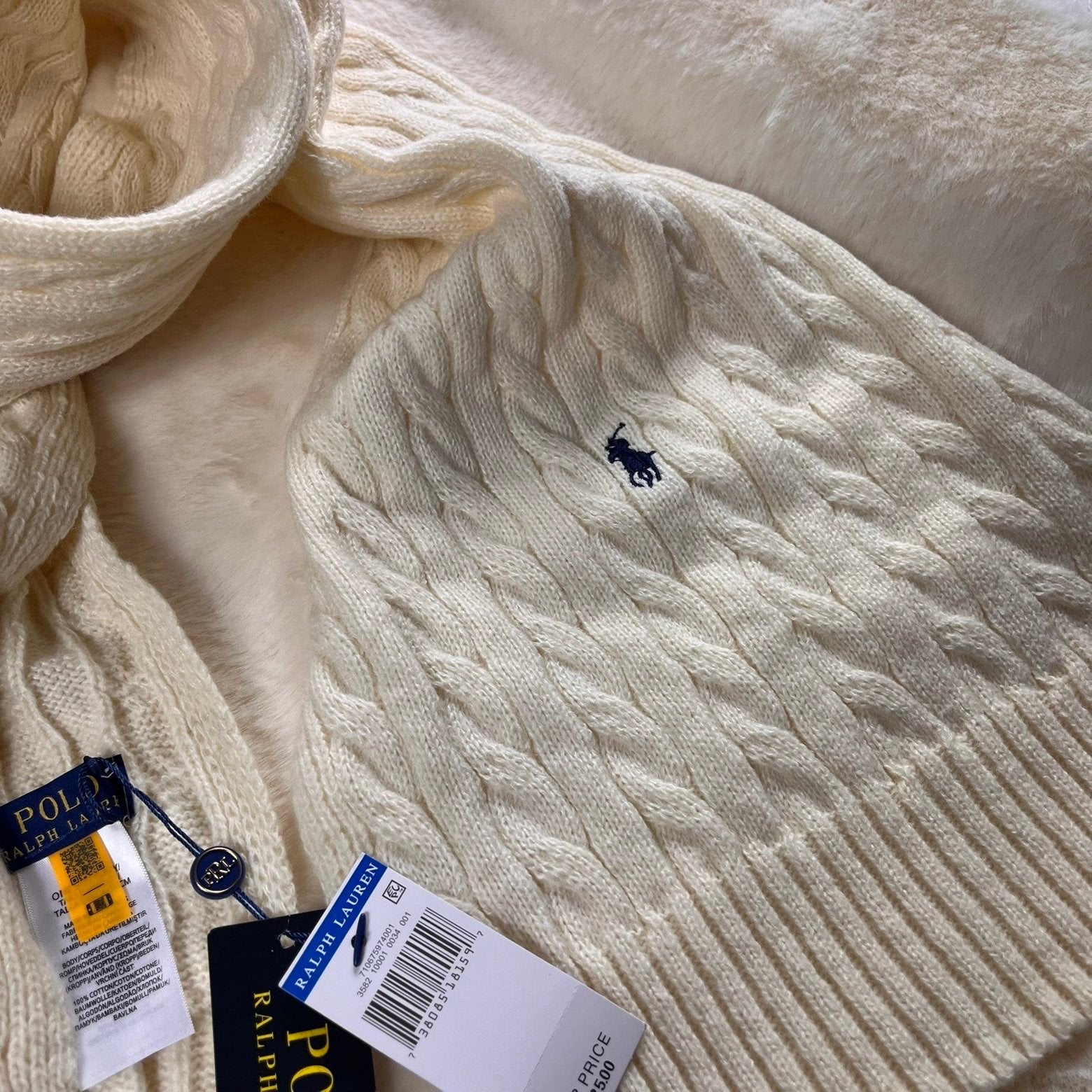 Ralph Lauren Polo Kabelgebreide Sjaal - Old Money Aesthetic, Ophalen of Verzenden, Nieuw, Maat 42/44 (L), Sjaal