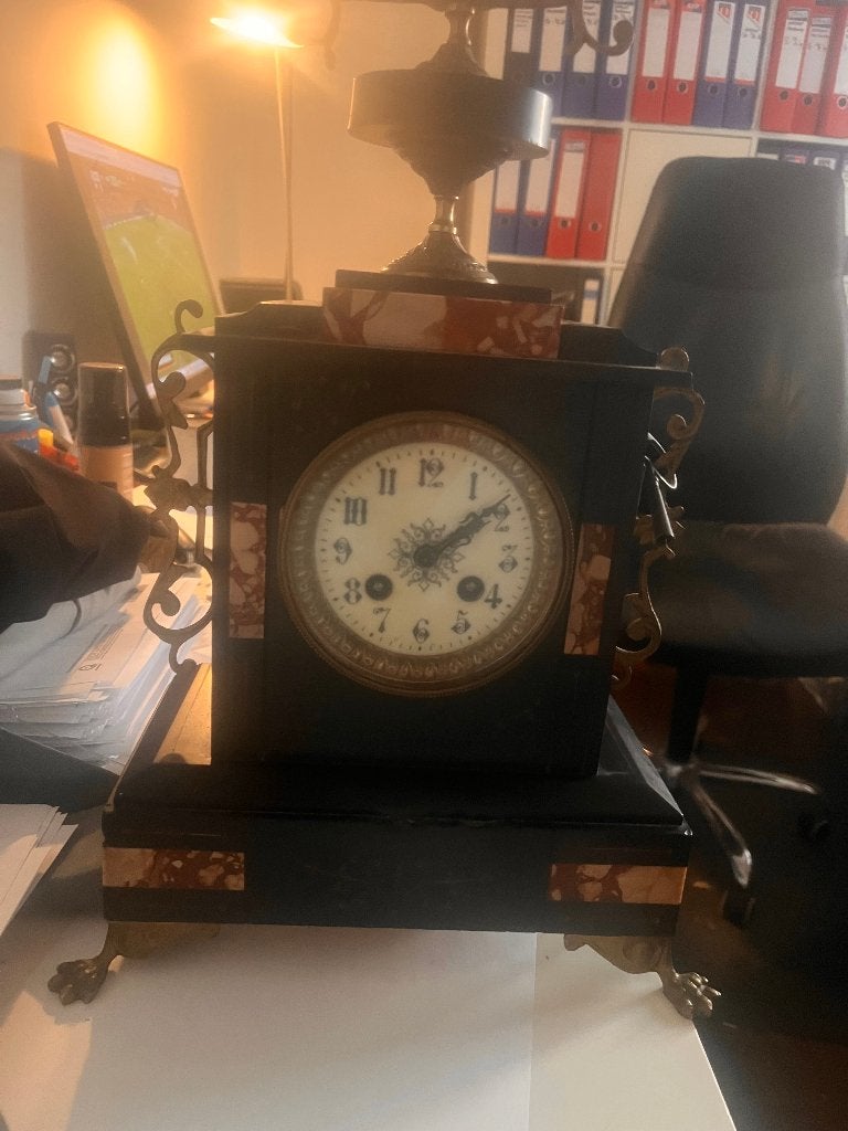 Franse Napoleon III marmeren pendule ONDERHOUD UURWERK NODIG, Ophalen of Verzenden