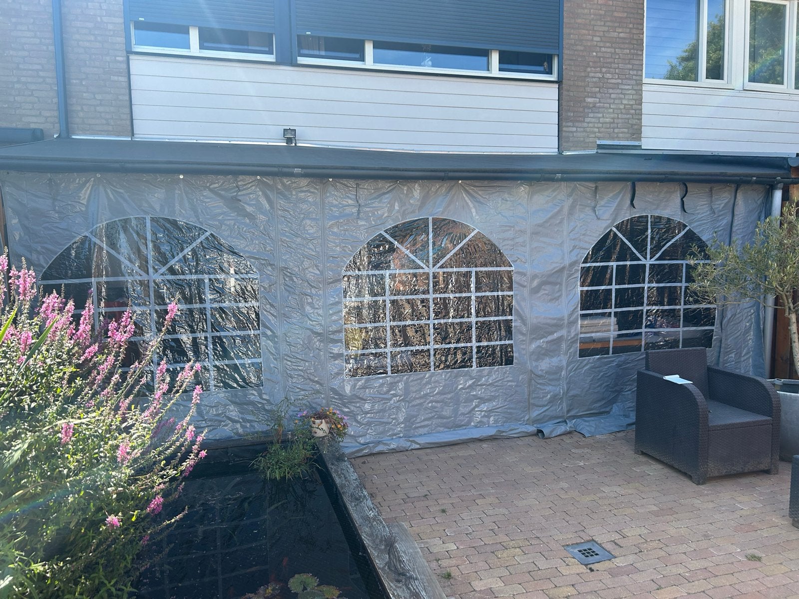 Veranda afscheiding 647x237 cm met 6 ritsen, Tuin en Terras, Ophalen, Zo goed als nieuw, Veranda