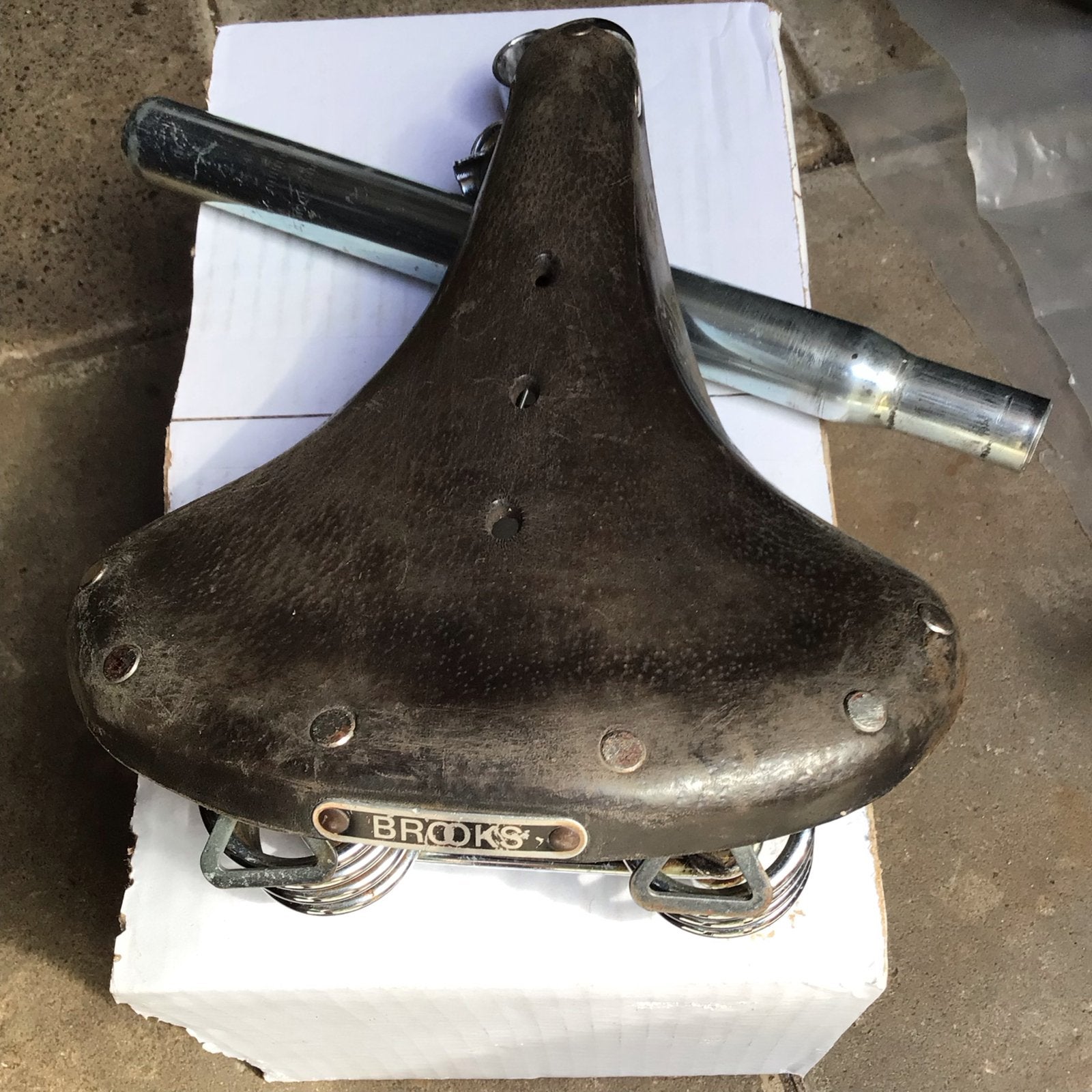 Brooks Leren Zadel met Veren - Vintage Fietszadel, Gebruikt, Leer, Ophalen of Verzenden, Zadel