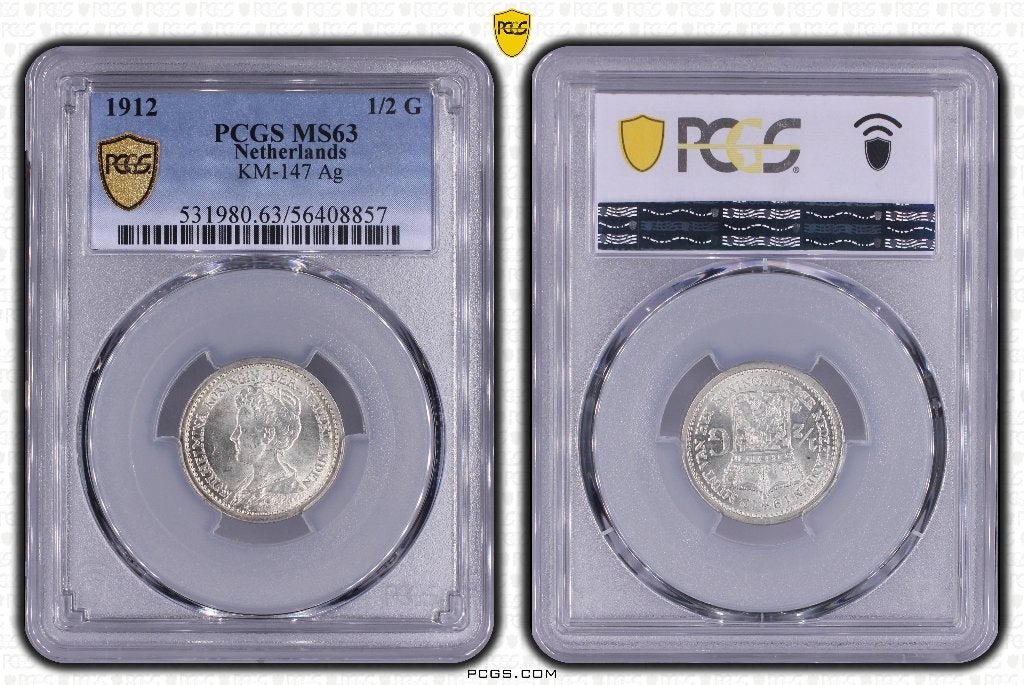 1/2 gulden 1912 Wilhelmina - PCGS MS63, ½ gulden, Zilver, Ophalen of Verzenden, Koningin Wilhelmina