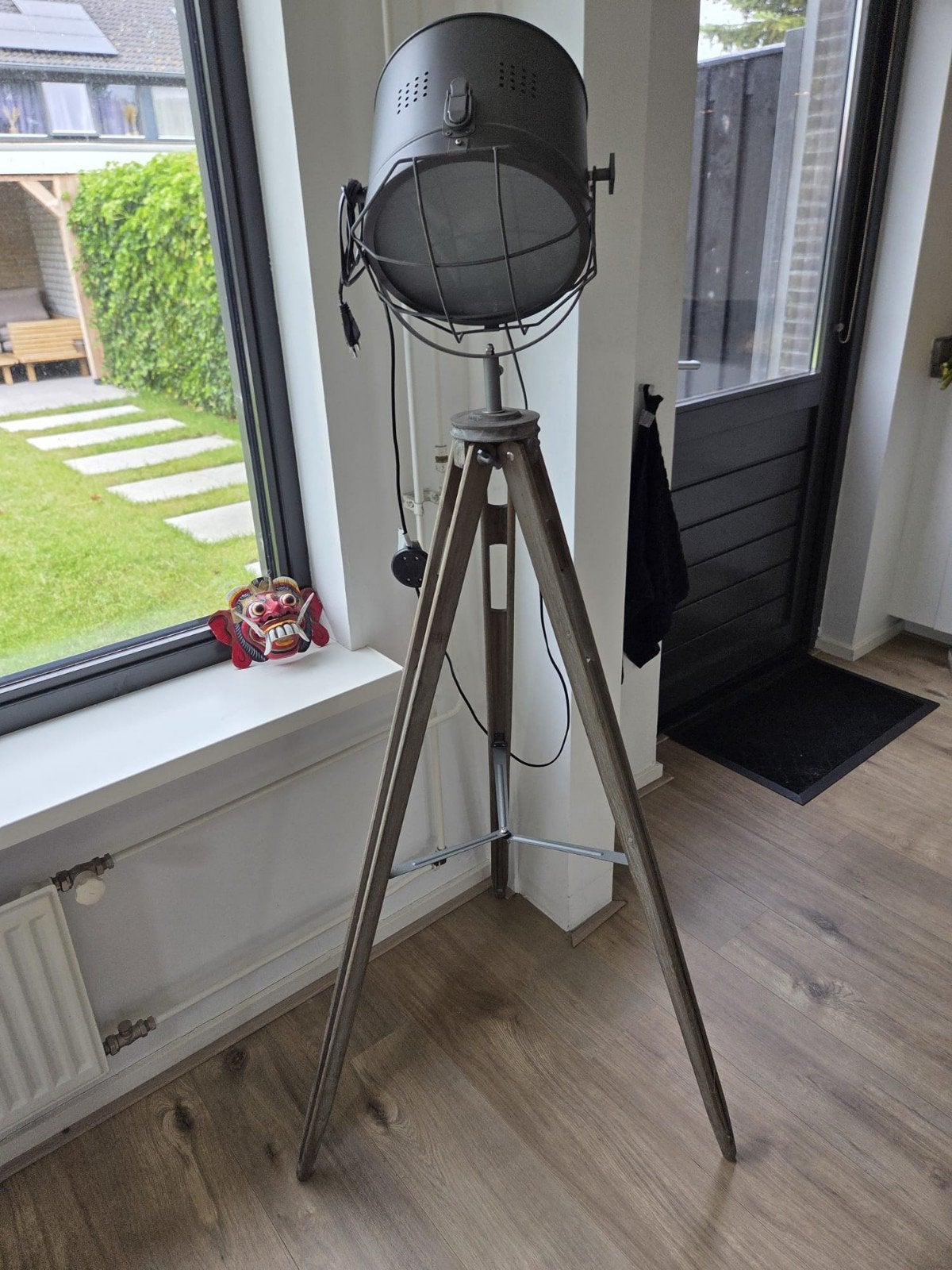Industriële Vloerlamp met Houten Statief - Studio Stijl, Ophalen, 150 tot 200 cm, Hout, Industrieel, Studio, Vintage