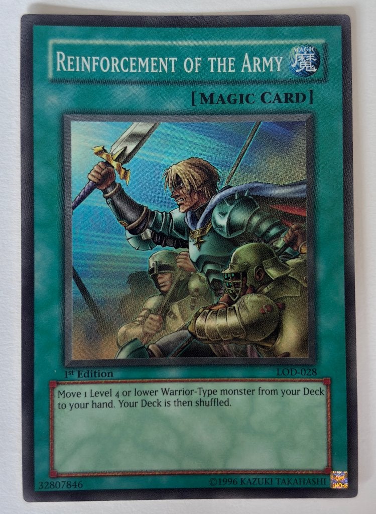 Yu-Gi-Oh! Reinforcement of the Army LOD-028 1st Edition, Ophalen of Verzenden, Gebruikt, Losse kaart, Foil