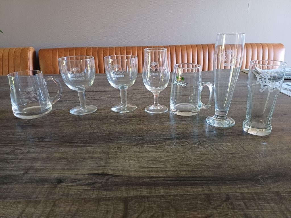 Te koop: 7 Grolsch bierglazen, Ophalen, Zo goed als nieuw, Glas of Glazen, Grolsch