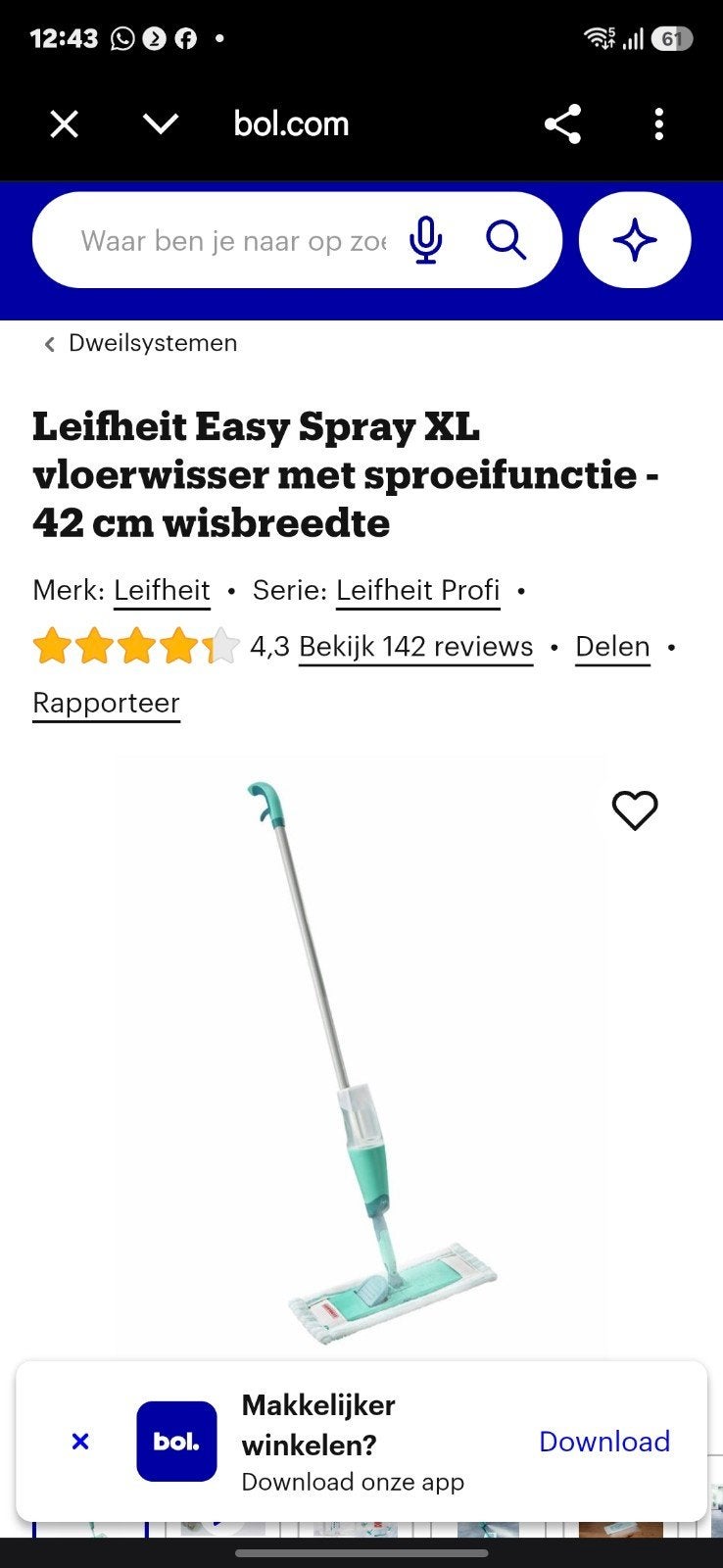 Leifheit Easy Spray XL Vloerwisser met 2 Profi XL  doeken, Ophalen of Verzenden, Mop of Dweil