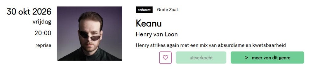 Keanu - Henry van Loon, Tickets en Kaartjes, Twee personen, Oktober