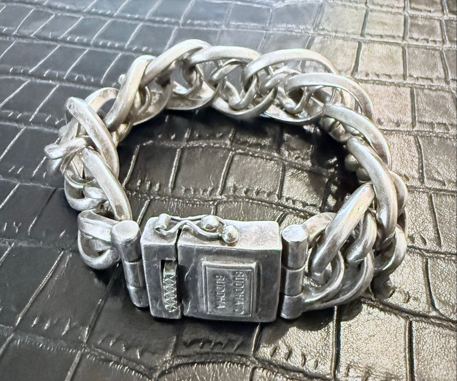Buddha to Buddha armband zilveren schakelarmband, Sieraden, Tassen en Uiterlijk, Armbanden, Ophalen, Gebruikt, Zilver, Zilver